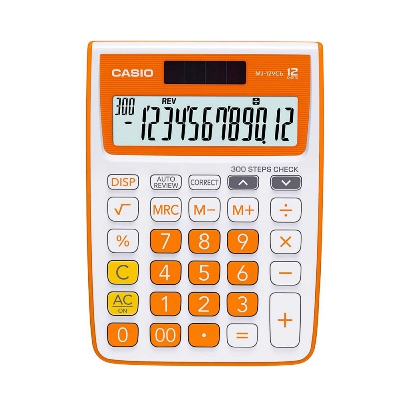 Casio MJ 12VCB-RG Solar and Battery Powered Basic Calculator-Orange