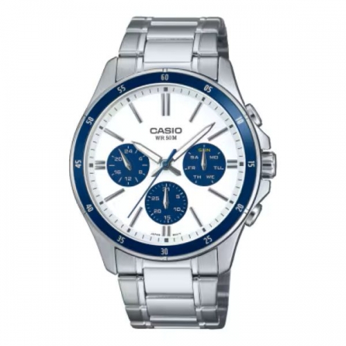 Casio MTP-1374D-7A2VDF – Men's Chronograph Watch with Silver Dial & Stainless Steel Band